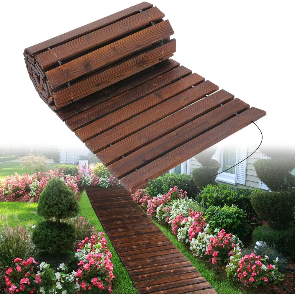 

8.2 Ft Wooden Garden Pathway - Weather Resistant Carbonized Pine Roll Out Decorative Walkway, Boardwalk Pathway Pavers for Outsi