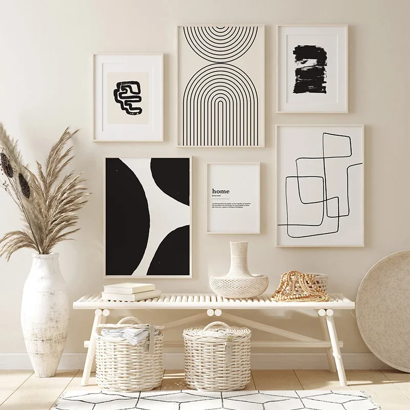 Abstract Black White Geometry Line Annual Rings Posters Minimalist Print Canvas Painting Wall Art for Living Room Home Decor