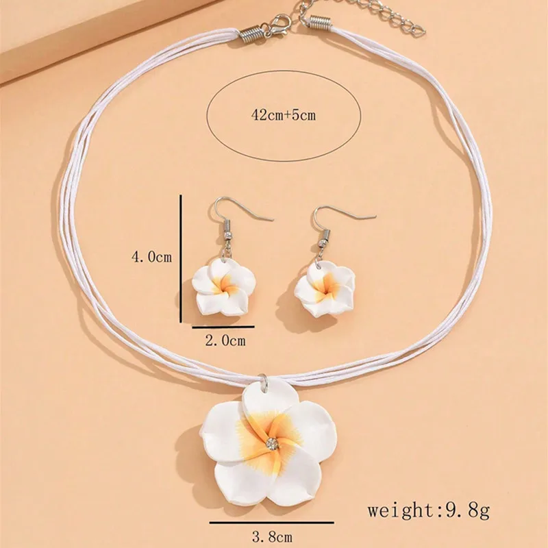 Fashion Romantic Resin Flower Pendant Necklaces Jewelry Set Rope Chain Choker Necklaces Elegant Womens Necklaces Earrings Set