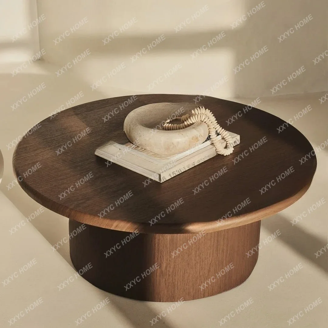 L Wabi Sand Wind Light Luxury Solid Wood Coffee Table Simple Modern Round Solid Wood Premium Small Unit Coffee Table