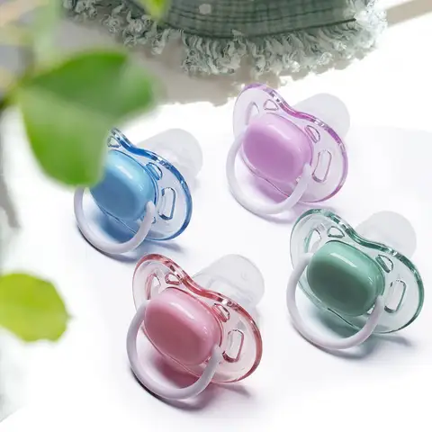 먼지 커버 뚜껑이 있는 아기 젖꼭지, 야간 플랫 및 주간 원형 실리콘 젖꼭지 PP 뚜껑 및 손잡이, PCTG 배플 소프트 수더, 1pc