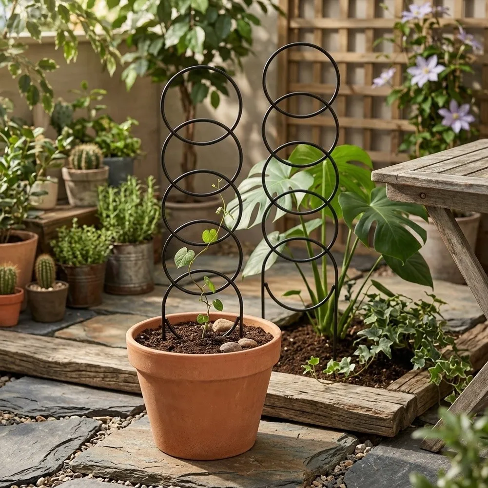 Two 18 Inch Metal Plant Trellises for Indoor For Climbing Plants Includes 20 Green Tie Straps Garden Support Set