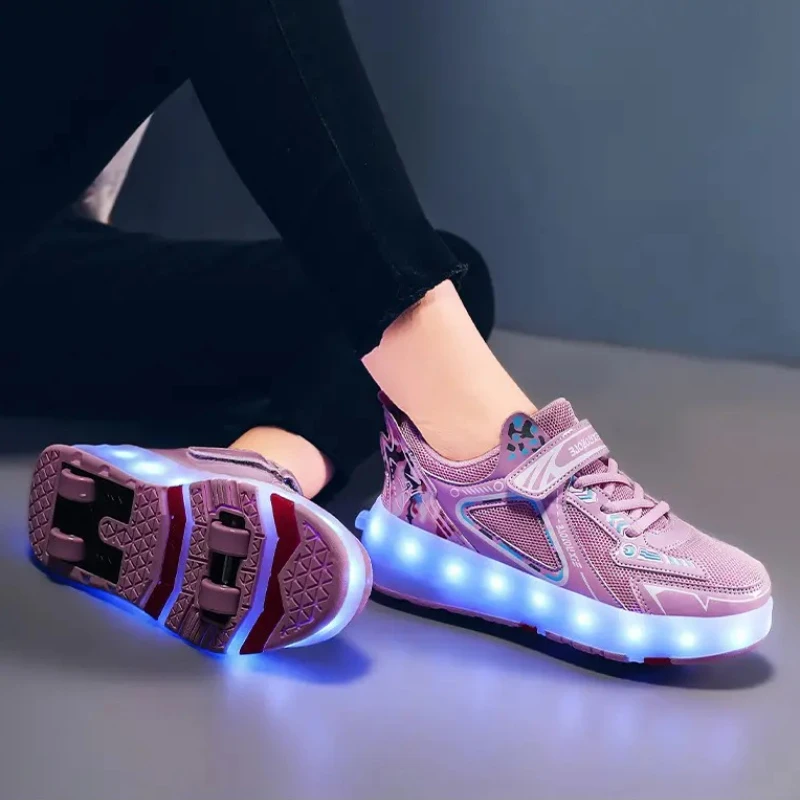 أحذية كاجوال للأطفال مع عجلات LED قابلة للفصل زلاجات دوارة مقاومة للاهتراء، أحذية رياضية مريحة وخفيفة الوزن للأطفال