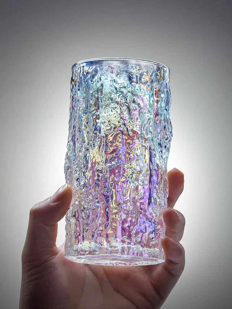 Household glass water cup female ins wind boys summer beer cup milk cup high-quality glacier pattern big tea cup