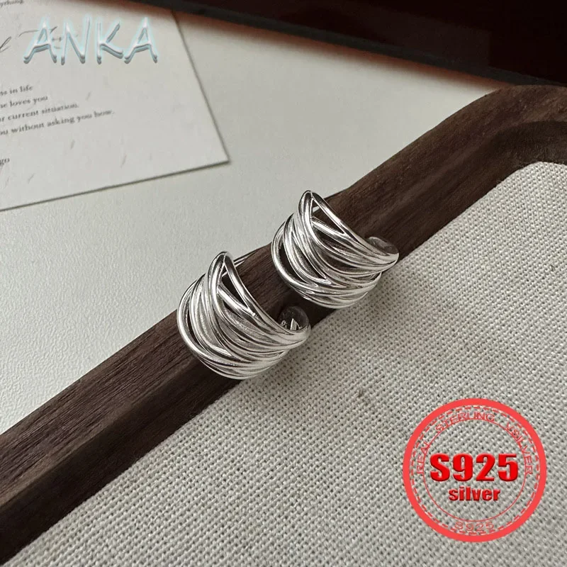 s925 sterling silver multi-line earrings Japan and South Korea ins style simple literary arc women's earrings stud earrings