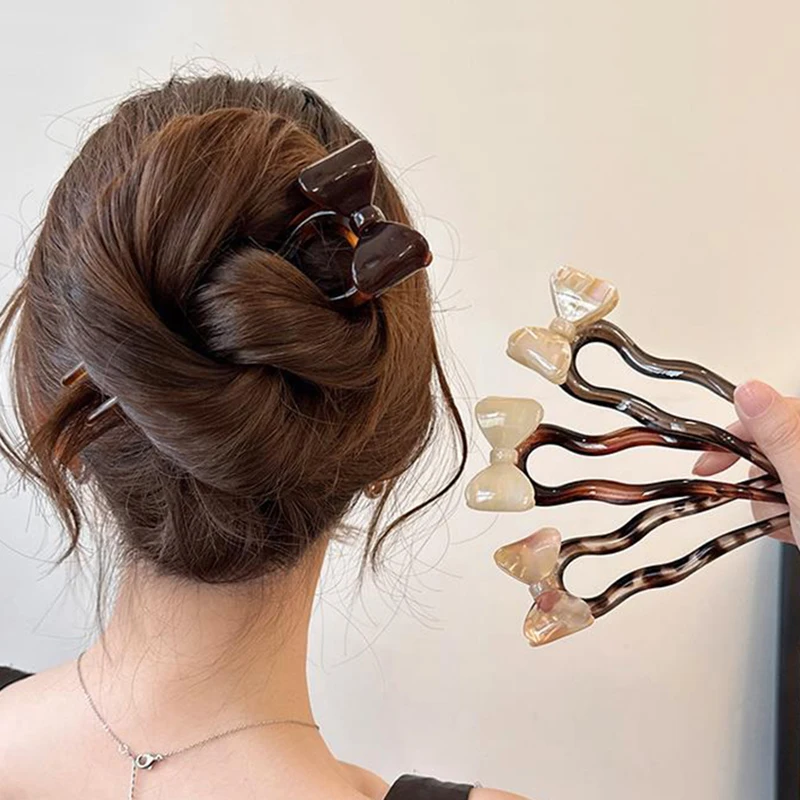 Horquilla en forma de U de acetato con lazo para mujer, accesorio para el cabello con forma de moño de temperamento chino, estilo Retro de gama alta, nuevo estilo