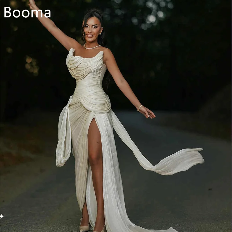 

Booma Elegant Mermaid Side Split Shiny Pleat Evening Dresses Formal Party Gowns for Women Strapless Long Prom Gown Customize
