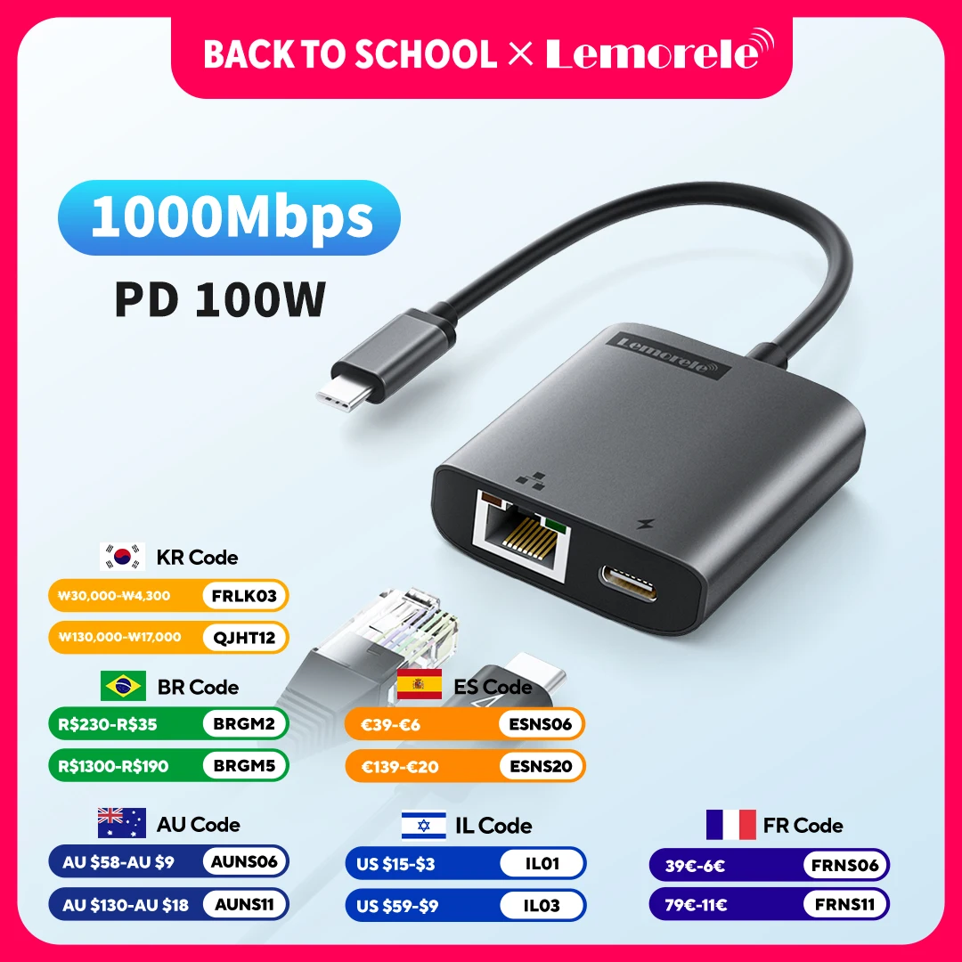 Lemorele USB Ethernet Adapter USB 3,0 1000 MBit/s USB zu RJ45 Netzwerk karte für Laptop Xiaomi Mi Box Nintendo Switch PC Internet uns