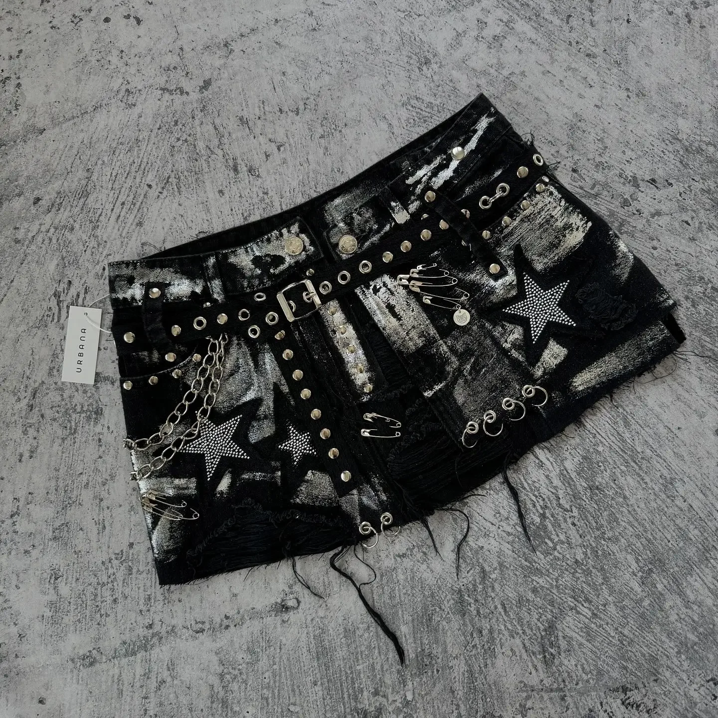 New Gothic Harajuku Y2K Black Skirt Sexy Girl Retro Washed Rhinestone Sequin Baggy Denim Skirts High Waist Slim Jean Mini Skirt