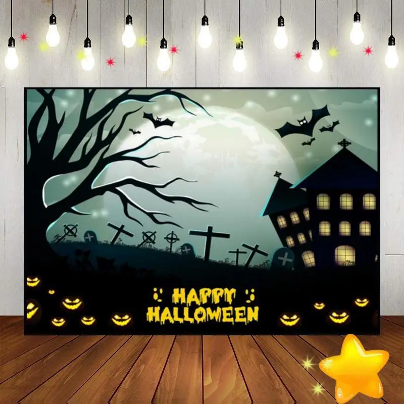

Halloween Background Skull Photo Rustic Wood Baby Shower Horrible Custom Birthday Backdrop Night Photography Backdrops Party