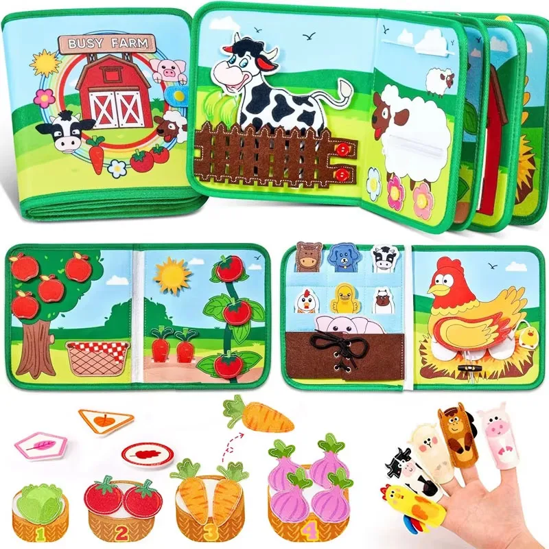 Juguetes Montessori, libro ocupado para niños pequeños, tablero ocupado para contar historias de animales de granja, juguetes educativos para edades tempranas de Motor fino, regalos de viaje