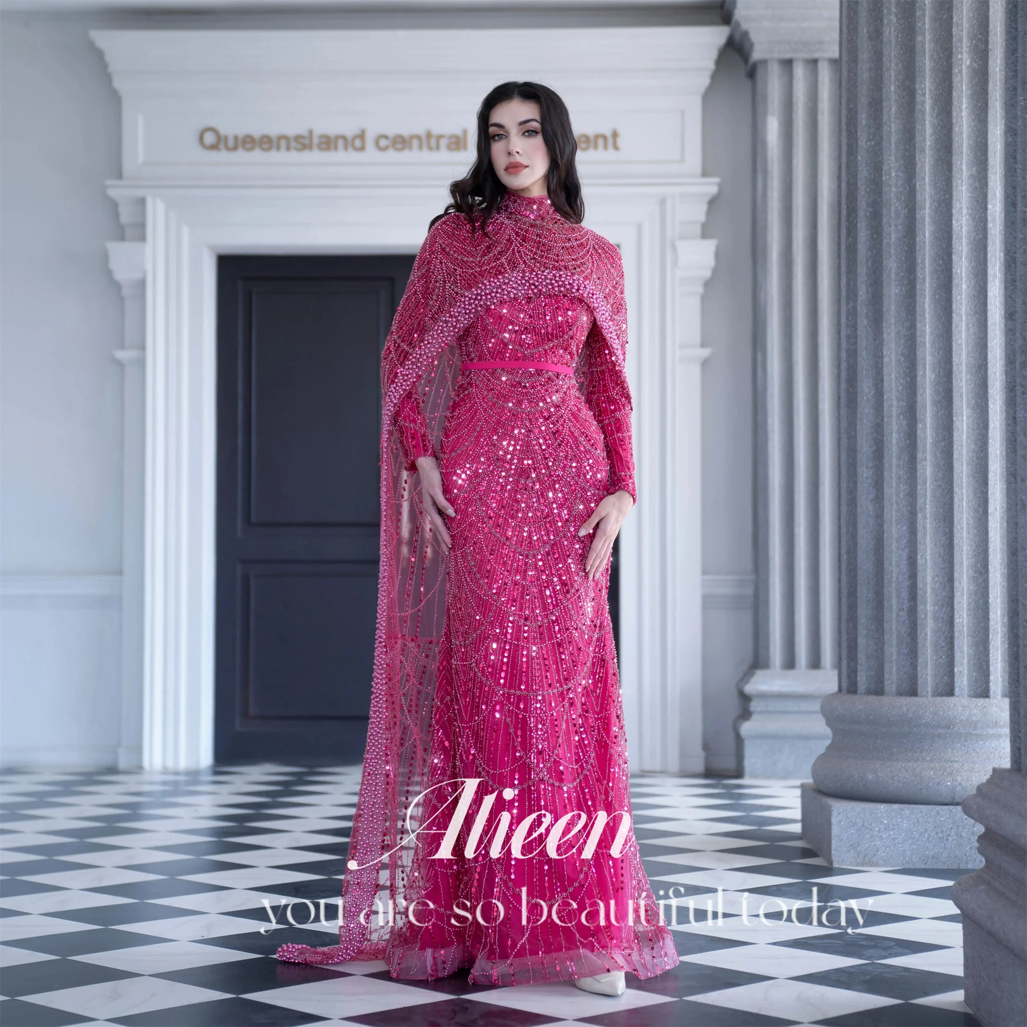 Aileen Handgemaakte Kralen Dames Avondjurk Vrouw Aangepaste Luxe Dames Avondjurken voor Speciale Gelegenheden Sjaal Feest Prom