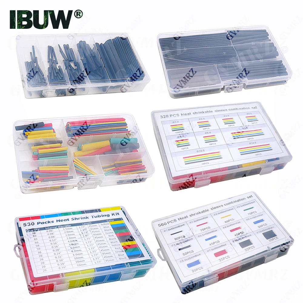 328PCS 164-560pcs Heat Shrink Tube Tubing Insulation Shrinkable Tube Assortment Electronic Polyolefin Wire Cable Sleeve Kit