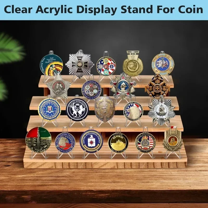 50/1pcs Transparent Acrylic Coin Display Stand Holders Small Easel Rack Card Commemorative Challenge Coin Capsule Holder Support