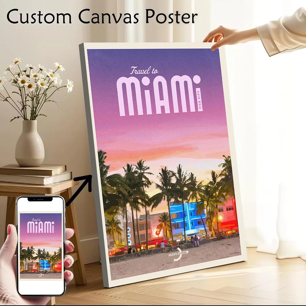 Travel to Miami Canvas Print Perfect Gift for Fans Lovers Personalized Wall Art Poster for Bedroom Modern Home Decoration Room