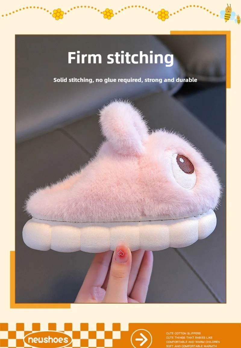 New Cute Rabbit Children's Cartoon Winter Slippers Comfortable Warm House Shoes Boys Girls Indoor Home Fluffy Slippers