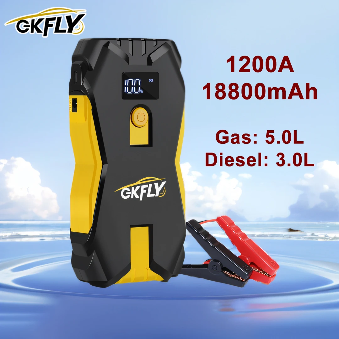 GKFLY Car Jump Starter Portable 12V Petrol Diesel Starting Device Cables Portable Power Bank 1200A Car Battery Charger Buster