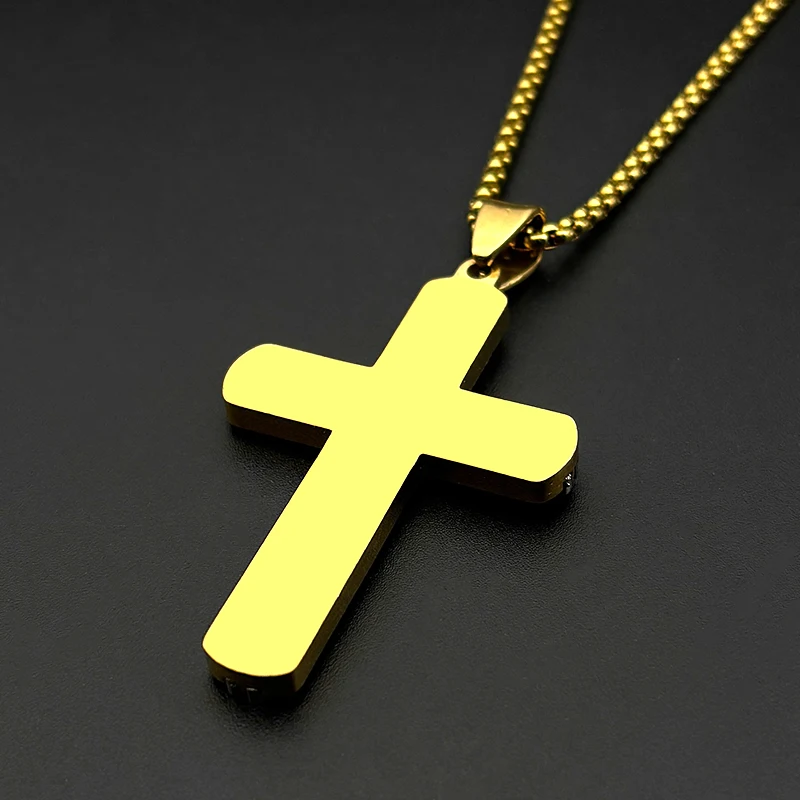 المسيحية يسوع الصليب حجر الراين قلادة قلادة للنساء الرجال الفولاذ المقاوم للصدأ الذهب اللون الدين الصليب سلسلة مجوهرات هدية