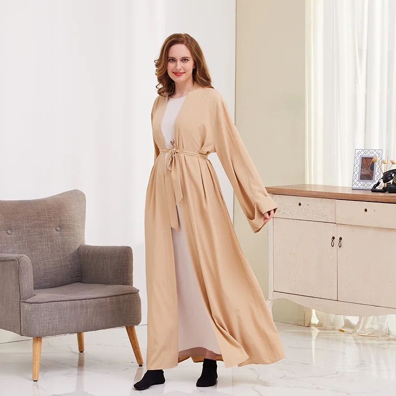 سترة كيمونو برباط للنساء عبايات كيمونو متواضعة إسلامية مغربية دبي موضة غير رسمية مفتوحة عباية ساتان كوربان عيد الأضحى 2024