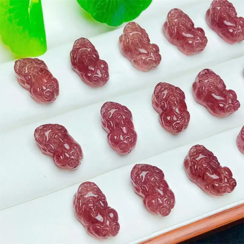 

5pcs Natural Strawberry Quartz Pixiu Carving Crystal Figurine Healing Quartz Reiki Lucky Cute Festival Gift 18mm