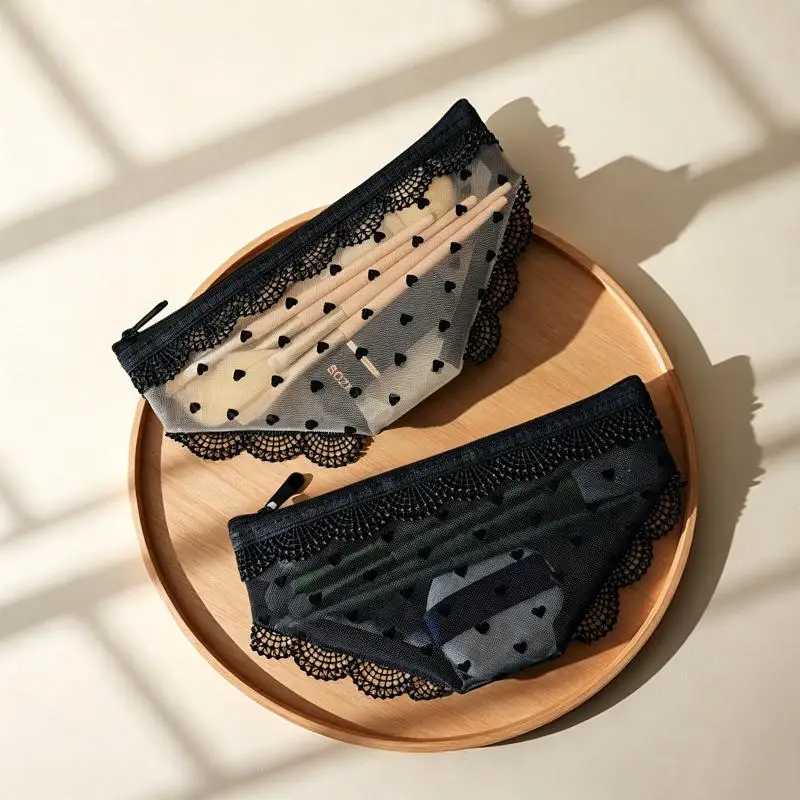 Sac de rangement pour maquillage en dentelle unique avec fermeture éclair portable pour une organisation efficace des cosmétiques et des sous-vêtements