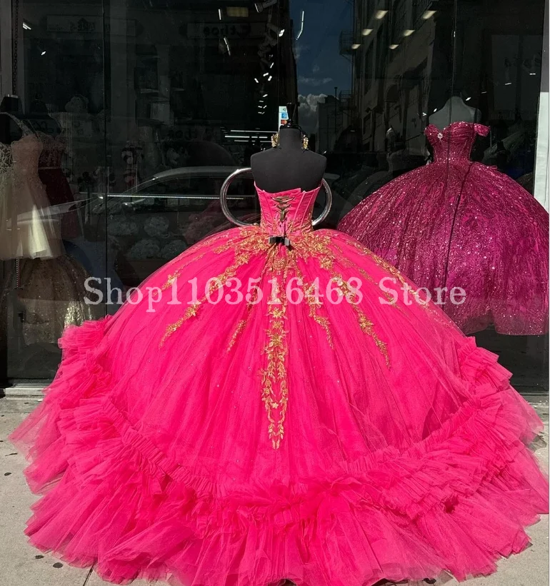 Rose Princess Glitter Quinceanera Dresses2024 Luxury Corset Crystal Applique 15Dress Lace U pvestidos de fiestas elegantes mujer