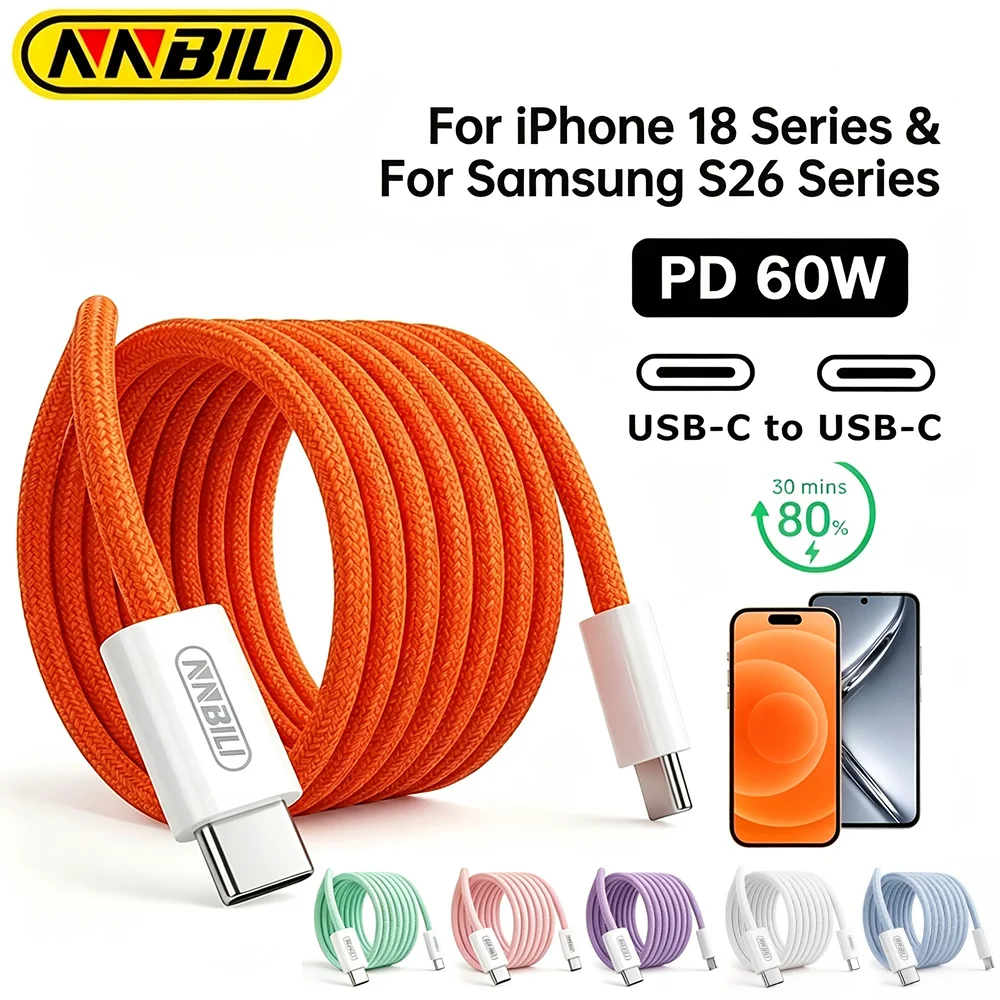 NNBILI Original PD 60W Fast Charger USB C to C-Type Cable for Apple iPhone 18 17 16 15 Pro MAX Samsung S26 Xiaomi Fast Charging