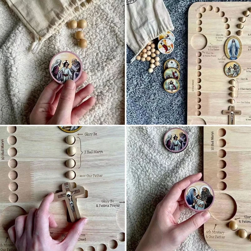 Prayer Bead Counting Board Set with Colorful Card Holder Convenient Wood Rosary Board Elegant Wood Beading Board DIY