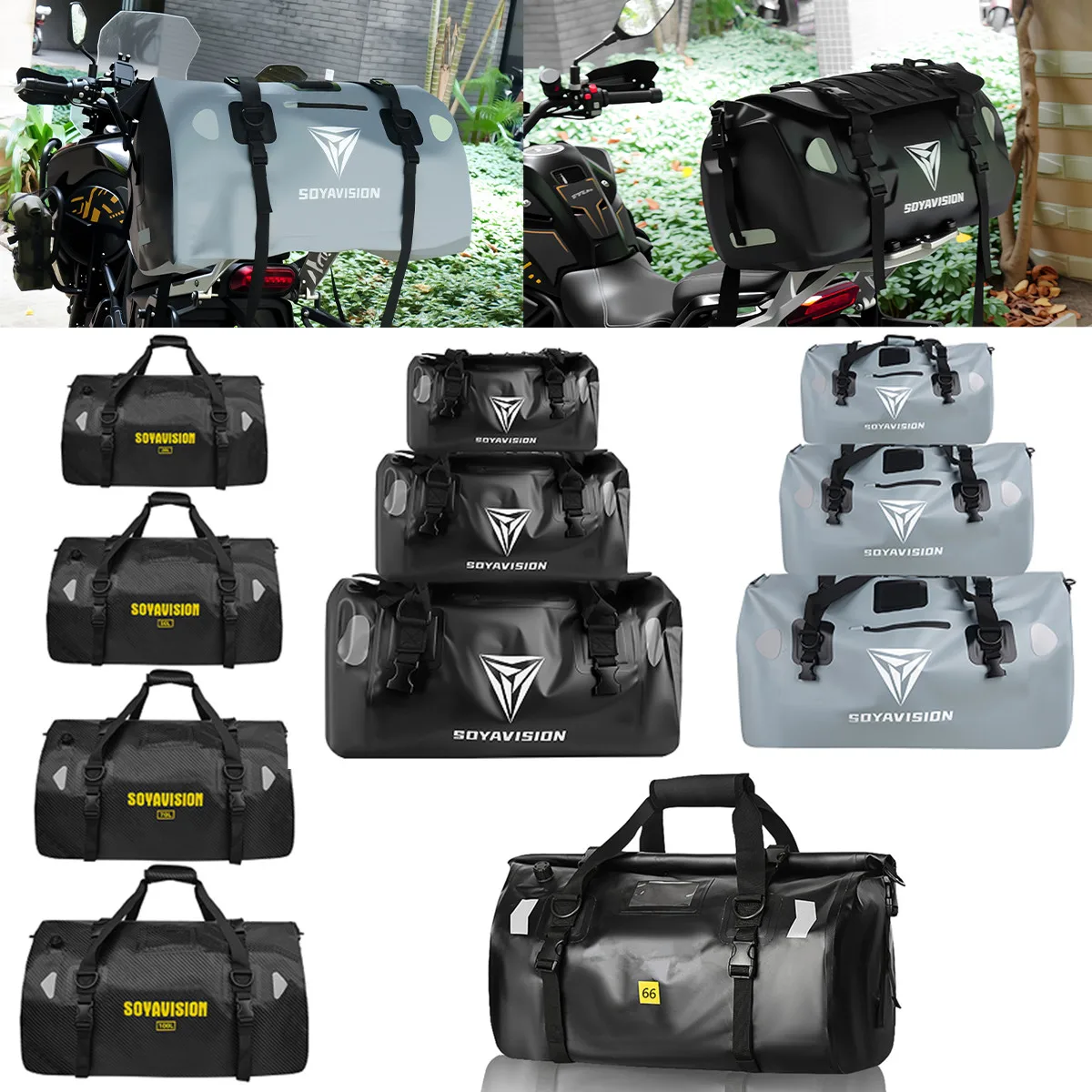 オートバイテールサドルバッグ防水ドライ反射モーターバックシートパニアバックパック旅行荷物-20l-40l-50l-66l-70l-100l