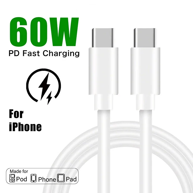 60W Type C Quick Charge Cable Super Fast Charger Cord USB C to Type-C Cables Phone Charger For iPhone Xiaomi Samsung 1m 1.5m 2m