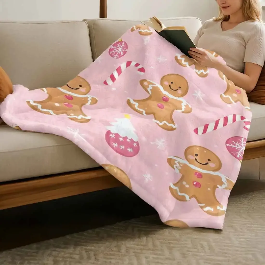 

Розовый пряничный человечек, конфеты, одеяла, теплое мягкое плюшевое одеяло до колена для зимы, офиса, спальни, дивана, путешествий, подарки, домашний декор