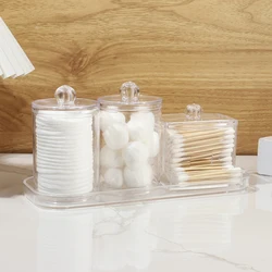 3Pcs Qtip Holder Dispenser, Apothecary Jars with Lids, Clear Acrylic Bathroom Jars 0rganizer, Cotton Swab Storage Dispenser