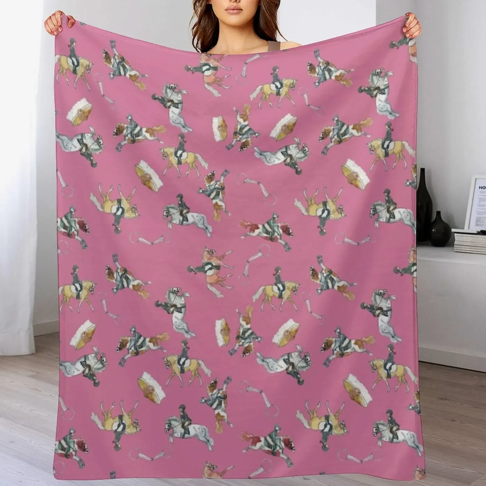 Three Day Eventing Ponies in Bubblegum Throw Blanket for babies Kid'S Blankets