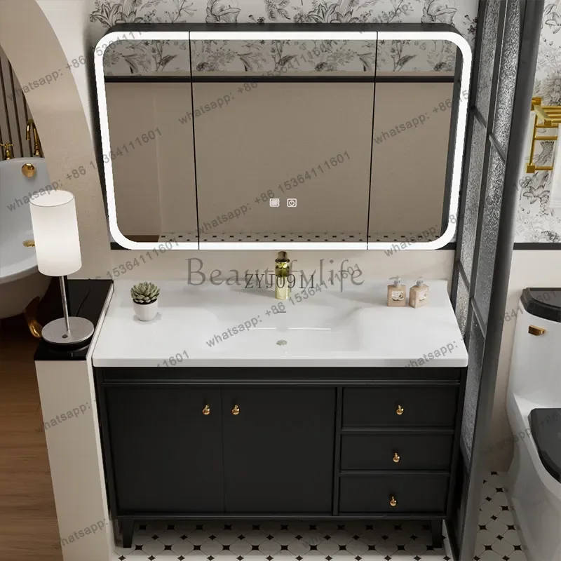 French retro floor-to-ceiling thickened honeycomb aluminum bathroom cabinet combined bathroom washstand ceramic basin