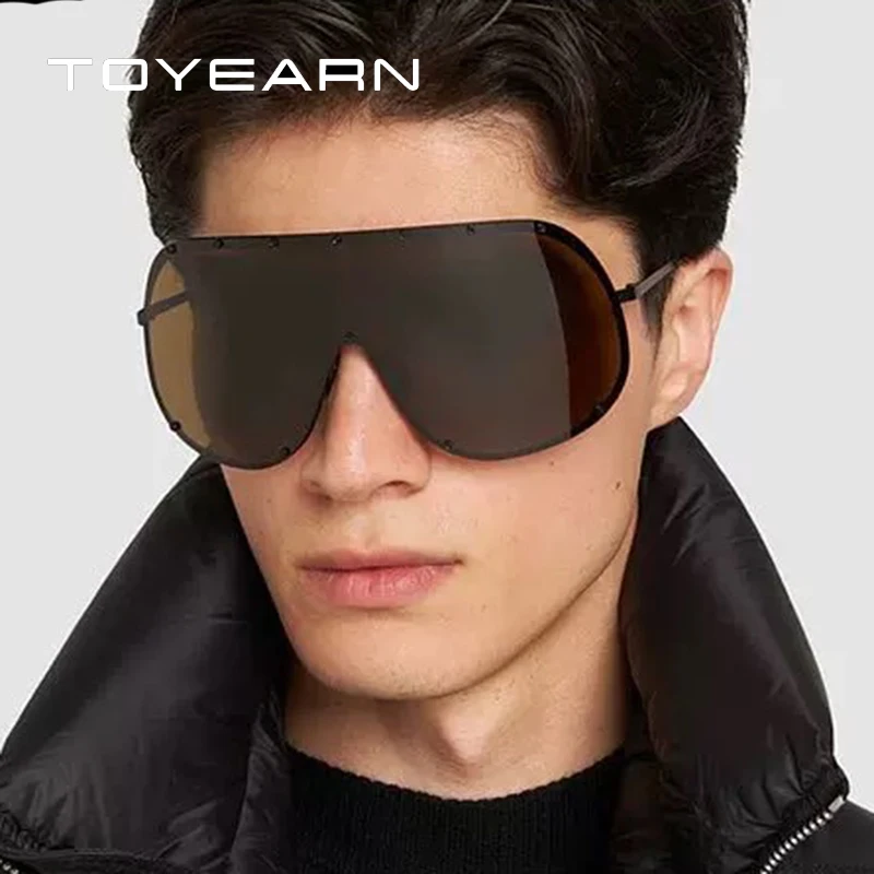 Polarisierte übergroße einteilige Sonnenbrille für Damen und Herren, 2025, Vintage-Sonnenbrille, Punk-Metallniete, beliebte winddichte Brillen, UV400