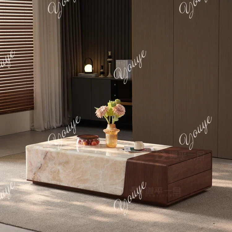 

A Natural marble luminous coffee table light luxury high-end large flat floor living room designer coffee table