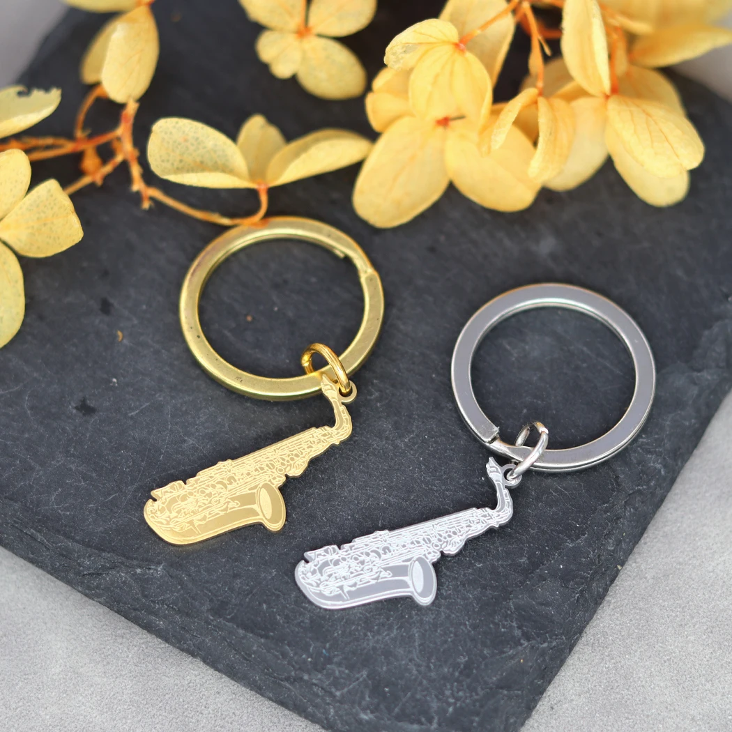 Chandler Alto Saxophone Pendant Key Chain for Women Sax Stainless Steel Jewelry Men Key Chain image 2