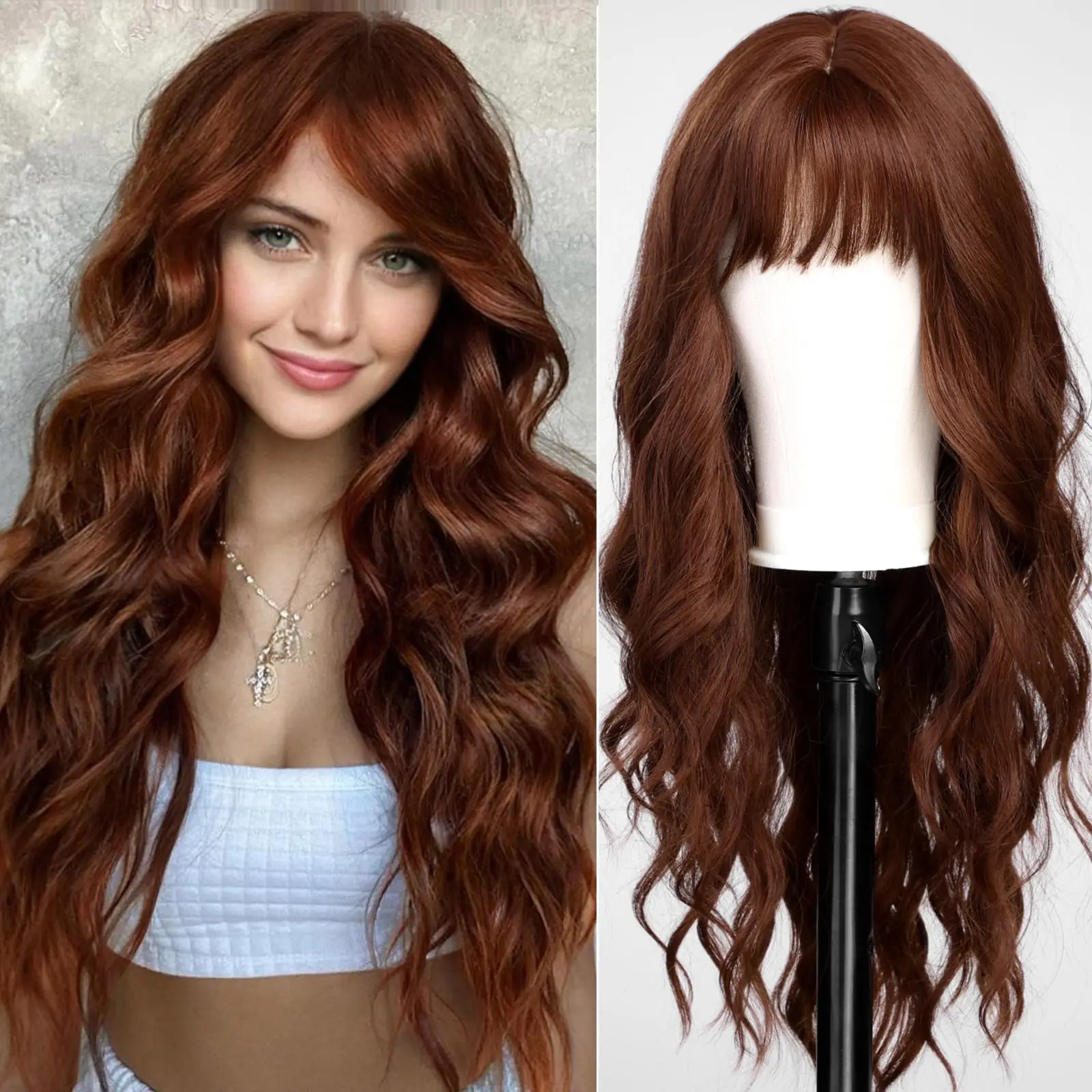 Pink long wavy synthetic wig 26 inches for holiday party, Halloween cosplay, daily use wig, high-temperature hair accessory image 5