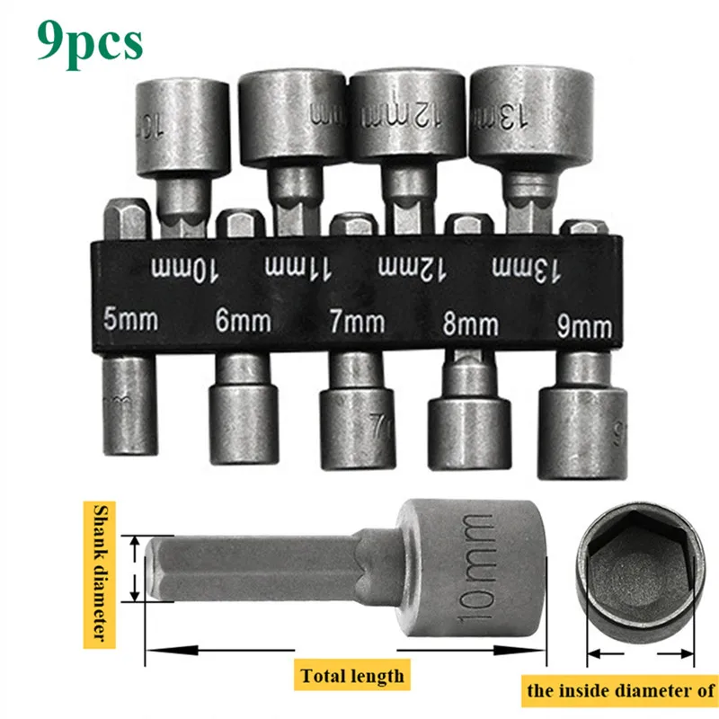 9/14Pcs 5-12mm Hex Socket Screw Sleeve Nozzles Nut 1/4in Hexagonal Nut Driver Drill Adapter Screwdriver Set Bits Sets Tools