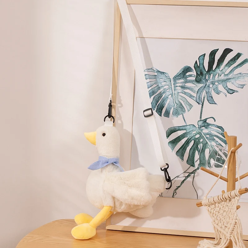 White Goose Cartoon Animal Single Shoulder Bag Adjustable Coin Wallet Shopping Plushie Friend Gift