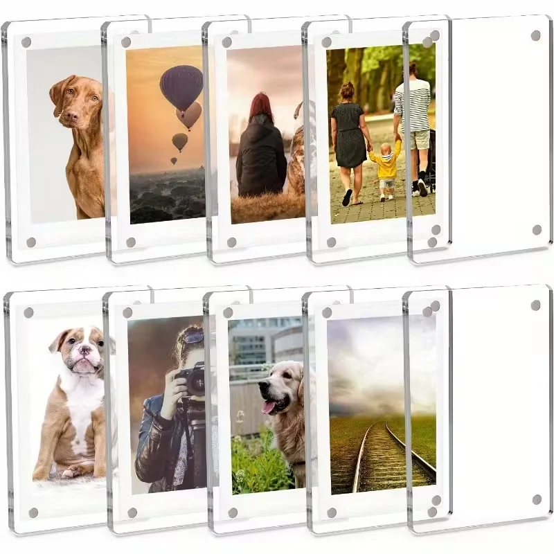 5/10pc Creative Magnetic Acrylic Photo Frame Stand, Desktop Photo Postcard Display Holder, Wedding Pictures Home Table Decor
