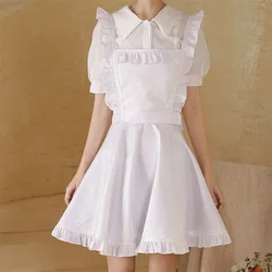 Vintage Ruffle White Apron Cross Back Strap Waterproof Greaseproof Workwear Apron Maid Cosplay Kitchen Baking Costume