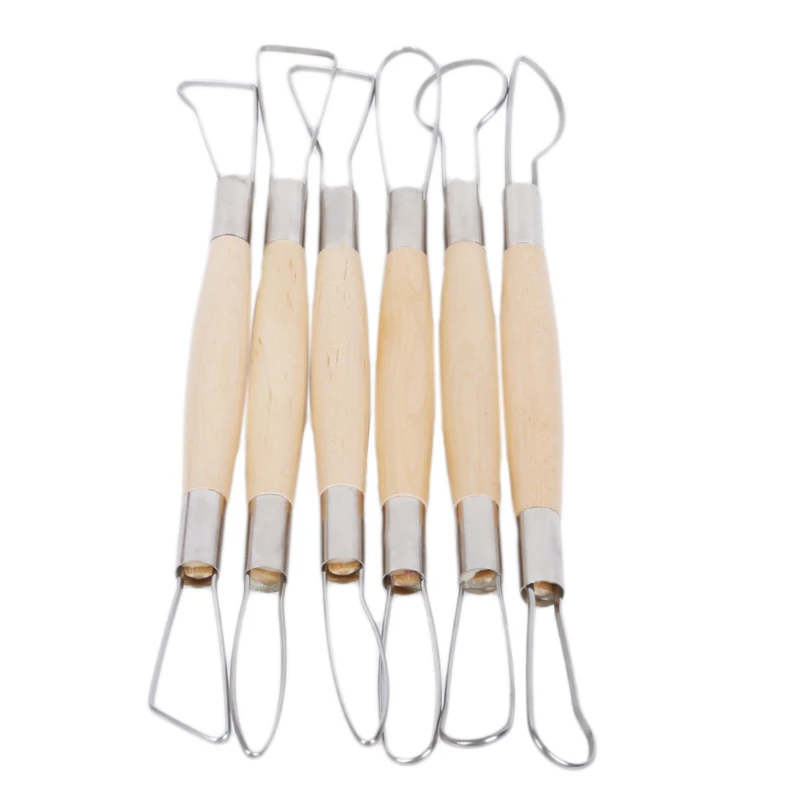 6PCS Wood Handle Wax Pottery Clay Sculpture Carving Tool DIY Craft Set Wood Knife Great