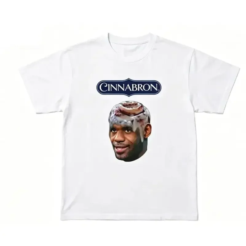 Cinnabron LeBron James Cinnamon Roll Meme Graphic Tee Summer Cool 100% Cotton Funny Basketball Viral Internet Casual Top Unisex