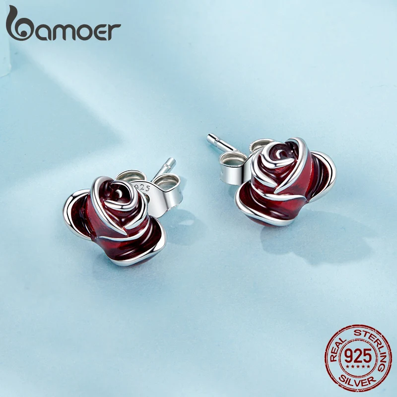 BAMOER 925 Sterling Silver Flower Stud Earrings Dainty Flower Stud Earrings for Women Fashion Hypoallergenic Mothers Day Jewelry