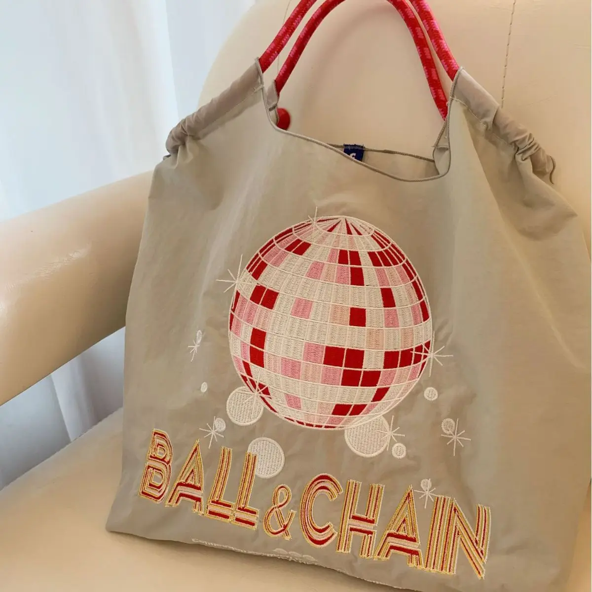 Disco Ball Embroidery Eco Bags Large Nylon Designer Bag Handbags Rope Handle Shoulder Bag Eco-friendly Shopper Purses Tote Hobo