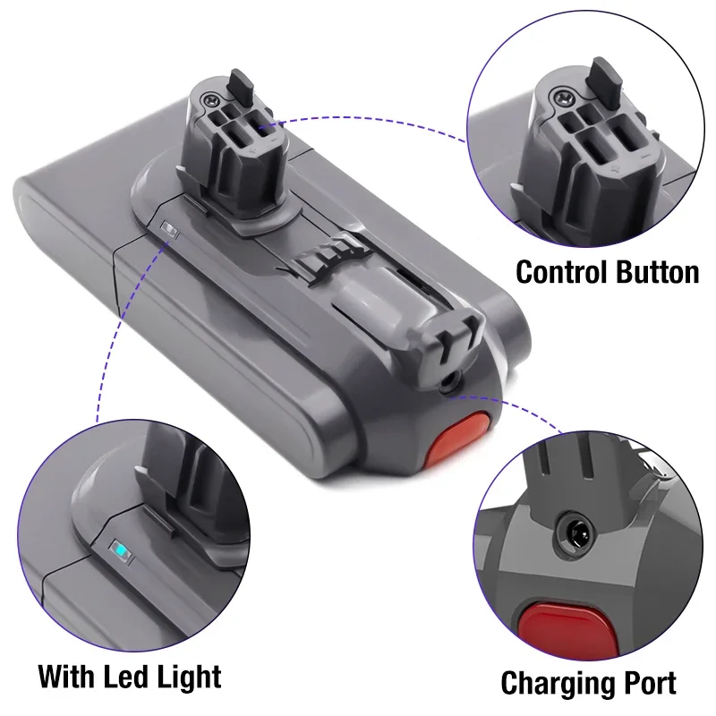 25.2V 6.0Ah Li-ion Click-in Rechargeable Replacement Battery for Dyson Cordless Vacuum V11 Absolute V11 Complete SV15 SV22 SV28