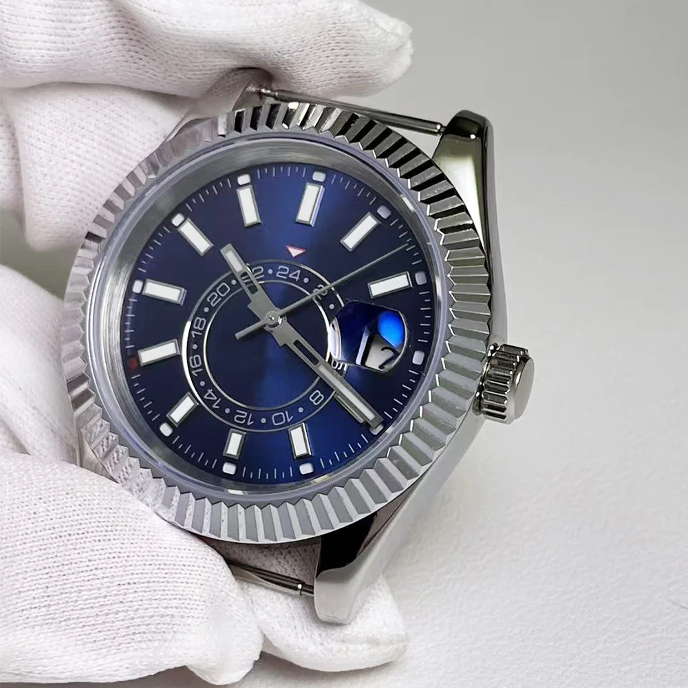 39mm Grooved Silver Men's Wristwatch Date and Calendar Watch Sapphire Luxury Mechanical Steel Waterproof Watch