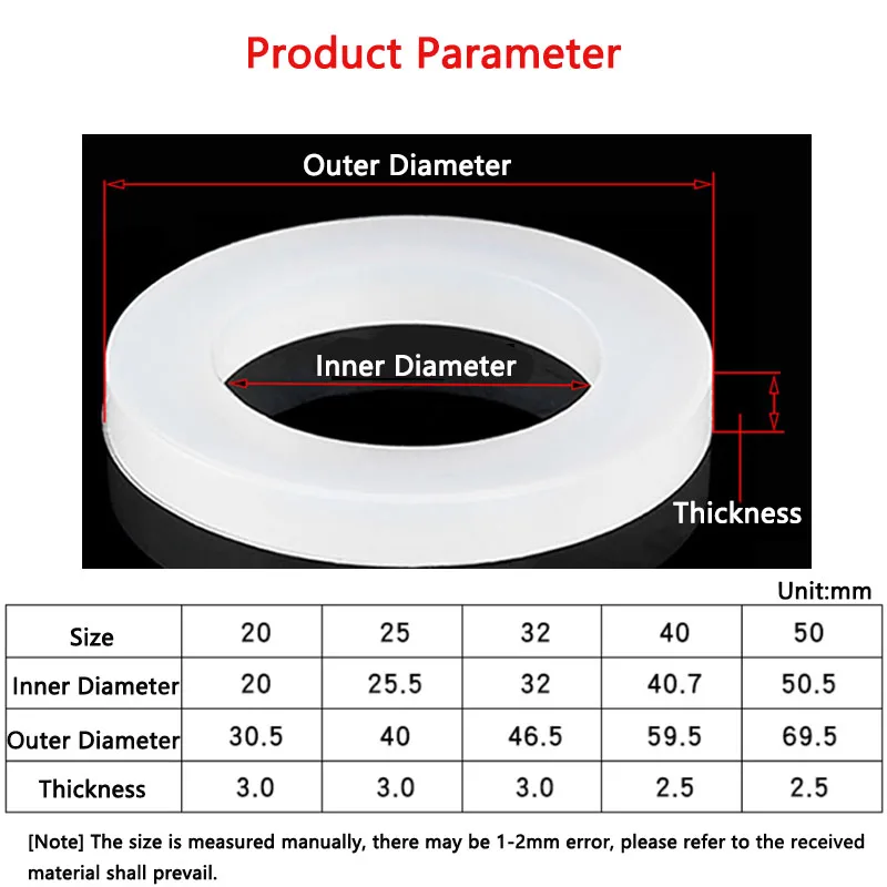 10 sztuk silikonowa uszczelka płaska uszczelka o-pierścień uszczelniający podkładka do średnicy wewnętrznej 20 25 32 40mm łączniki rurowe podkładka