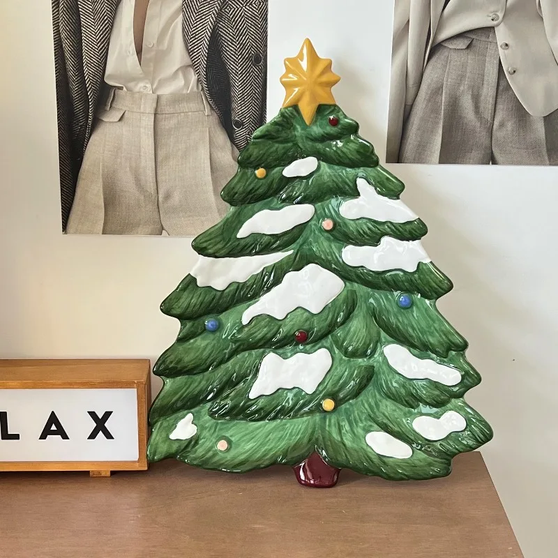 Christmas Tree Ceramic Fruit Plates Elegant Serving Tray Festive Holiday Party Decor Unique Christmas